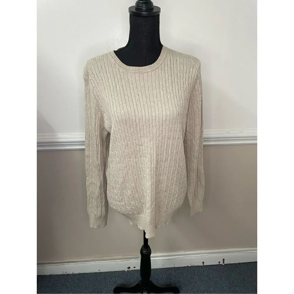 Kim Rogers Beige Ribbed Crewneck Sweater Size Large